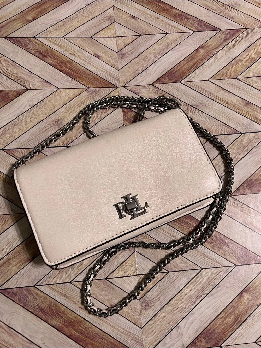 Ralph Lauren mini Neutral Cream Leather Chain Shoulder crossbody Bag - Picture 1 of 7